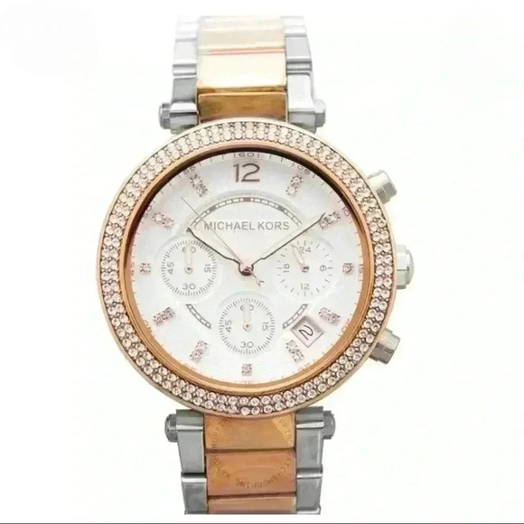 MICHAEL KORS Silver and Rose Gold Band Watch - Picture 1 of 8